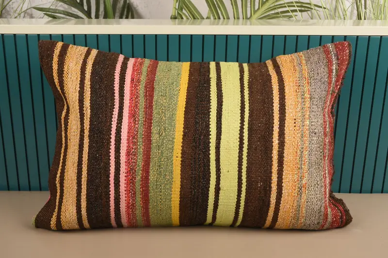Turkish Antique Farmhouse Pillowcase, Yellow 16x24 inch Striped Pillow Sham - 1
