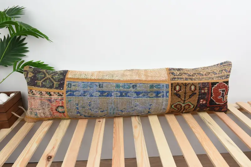 12x43 Black Cushion Cover, Kilim Pillow, Handmade Kilim Cushion, Pillow Cover, Bench Pillow Case, Kilim Pillow Cover, Tapestry Pillow Case - 1