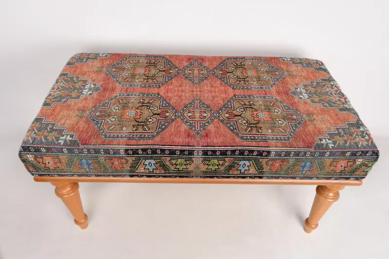 Modular Kilim-Inspired Ottoman, Brown & Red Wool Blend Sofa Set