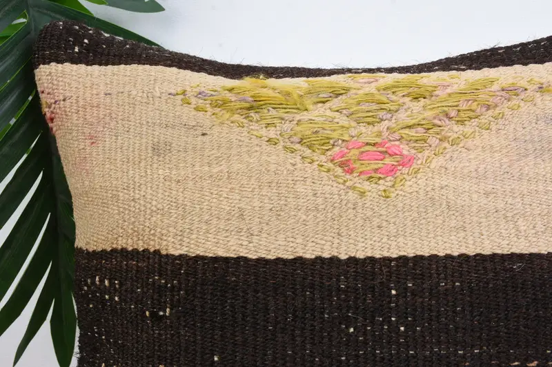 Turkish Pillow, Boho Pillow Sham Cover, Cotton Cushion Cover, Ethnical Kilim Rug Pillow, Pillow Sham, 12x12 Brown Pillow Sham - 2