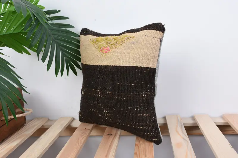 Turkish Pillow, Boho Pillow Sham Cover, Cotton Cushion Cover, Ethnical Kilim Rug Pillow, Pillow Sham, 12x12 Brown Pillow Sham - 5