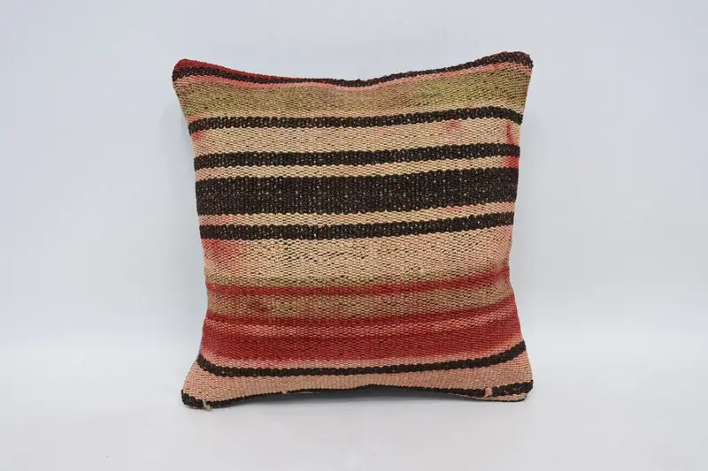 Wool Throw Pillow Cover, Seasonal Gift Brown Striped Antique Euro Sham - 1