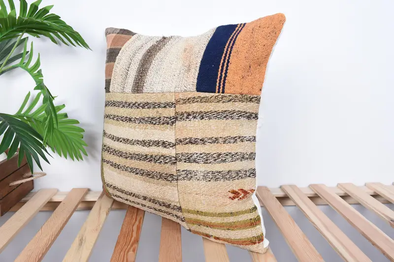20x20 Beige Pillow, Living Room Throw Cushion Case, Gift Pillow, Sustainable Cushion Cover, Kilim Pillow, Pillow, Antique Pillows - 5