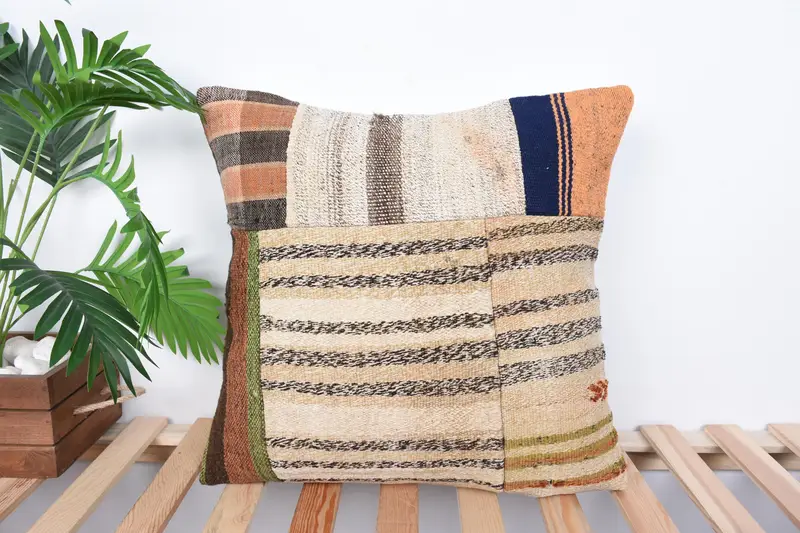 20x20 Beige Pillow, Living Room Throw Cushion Case, Gift Pillow, Sustainable Cushion Cover, Kilim Pillow, Pillow, Antique Pillows - 1
