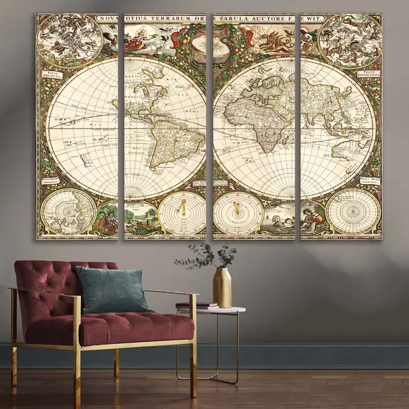 Vintage Retro Map, Old World Map, Home Decor Map, Large Wall Decor, World Map Print, Large Wall Map, Antique World Map, Living Room Wall Art - 5