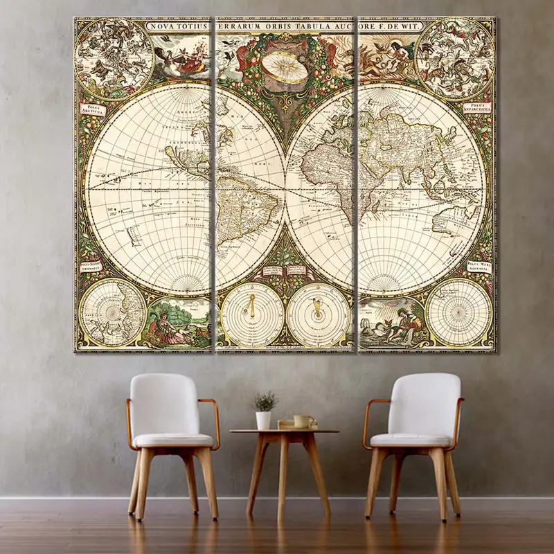 Vintage Retro Map, Old World Map, Home Decor Map, Large Wall Decor, World Map Print, Large Wall Map, Antique World Map, Living Room Wall Art - 4