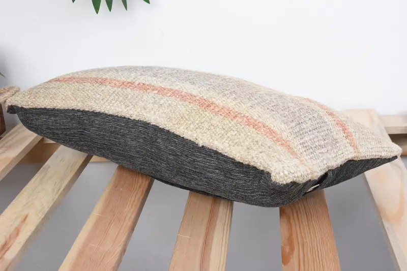 Turkish Kilim Pillow, Throw Kilim Pillow, Pillow Case, Kilim Pillow Cover, 8x16 Beige Pillow Cover, Turkish Corner Pillow Sham, Muted Pillow - 6