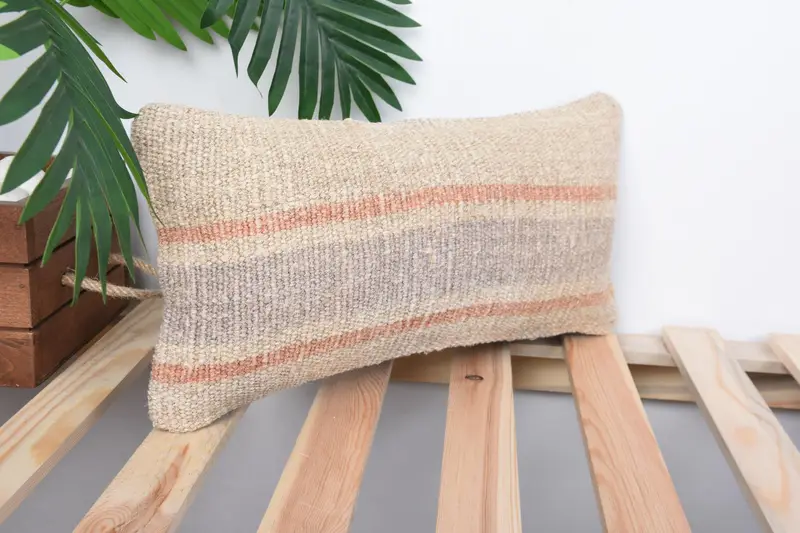 Turkish Kilim Pillow, Throw Kilim Pillow, Pillow Case, Kilim Pillow Cover, 8x16 Beige Pillow Cover, Turkish Corner Pillow Sham, Muted Pillow - 4