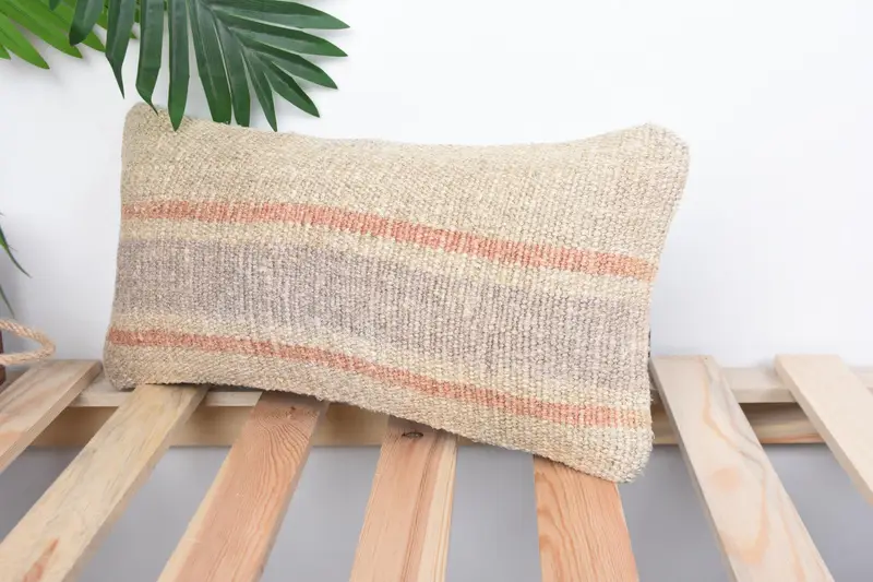 Turkish Kilim Pillow, Throw Kilim Pillow, Pillow Case, Kilim Pillow Cover, 8x16 Beige Pillow Cover, Turkish Corner Pillow Sham, Muted Pillow - 5