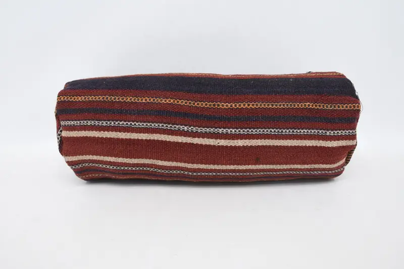 Gesticktes rotes und braunes Vintage-Wurfkissen, handgefertigtes Kissen