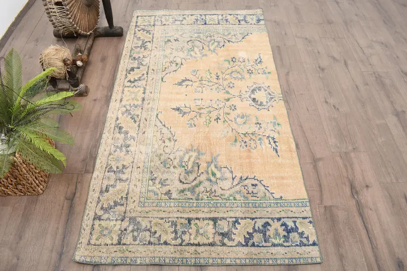 Vintage 3.3x6.3 ft Rug, Oushak Turkish Rug, Blue Rug Wool - 1