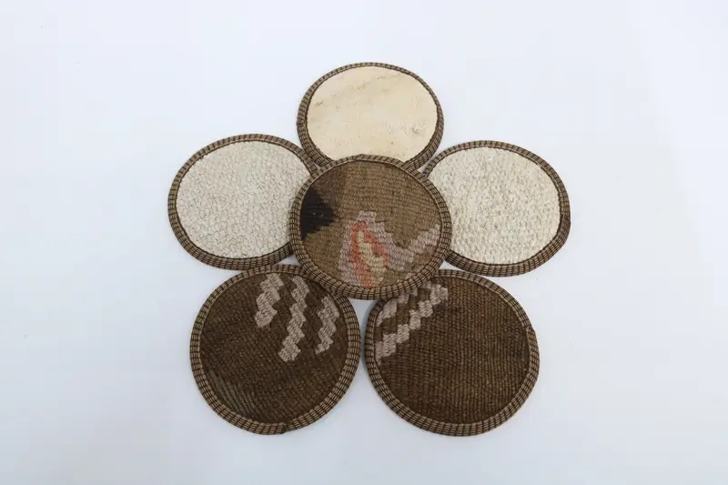 Posavasos de tela de cuero antideslizante, posavasos Kilim único