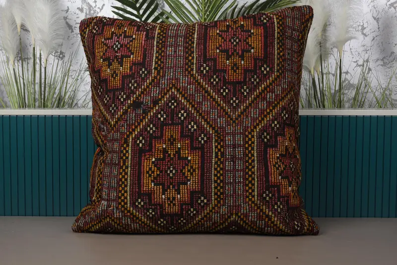 Rotes südwestliches besticktes Kissen, 32x32 Vintage Wurfkissen