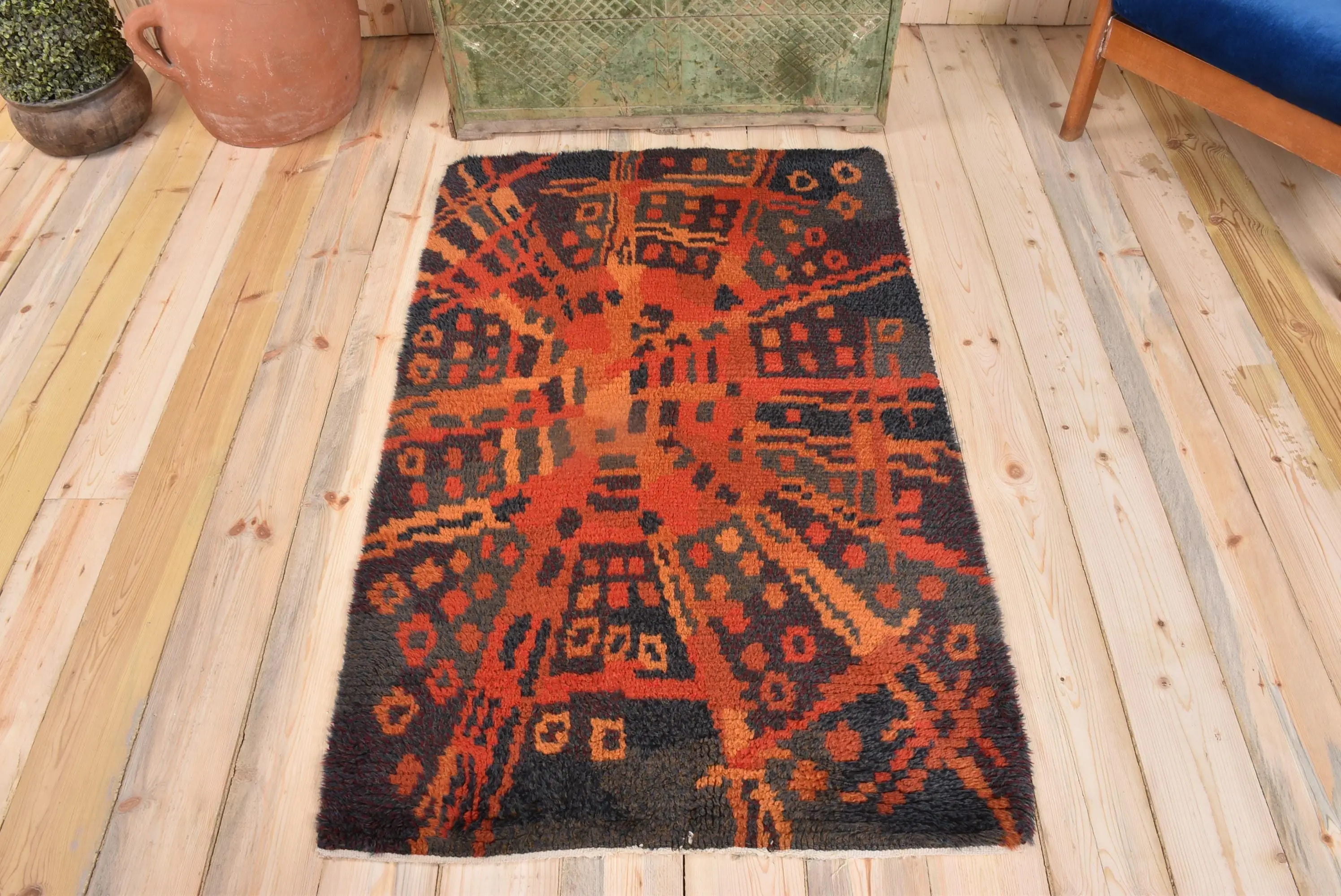 2.9x4.6 ft Vintage Rug, Turkish Small Rug, Red Black Camouflage Rug - 1