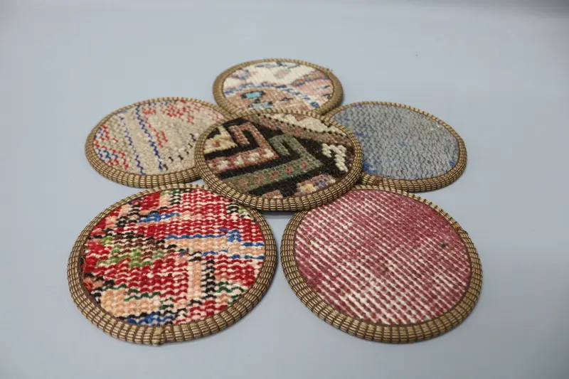 Red and Green Bohemian Round Coasters, Unique Ethnic Coasters