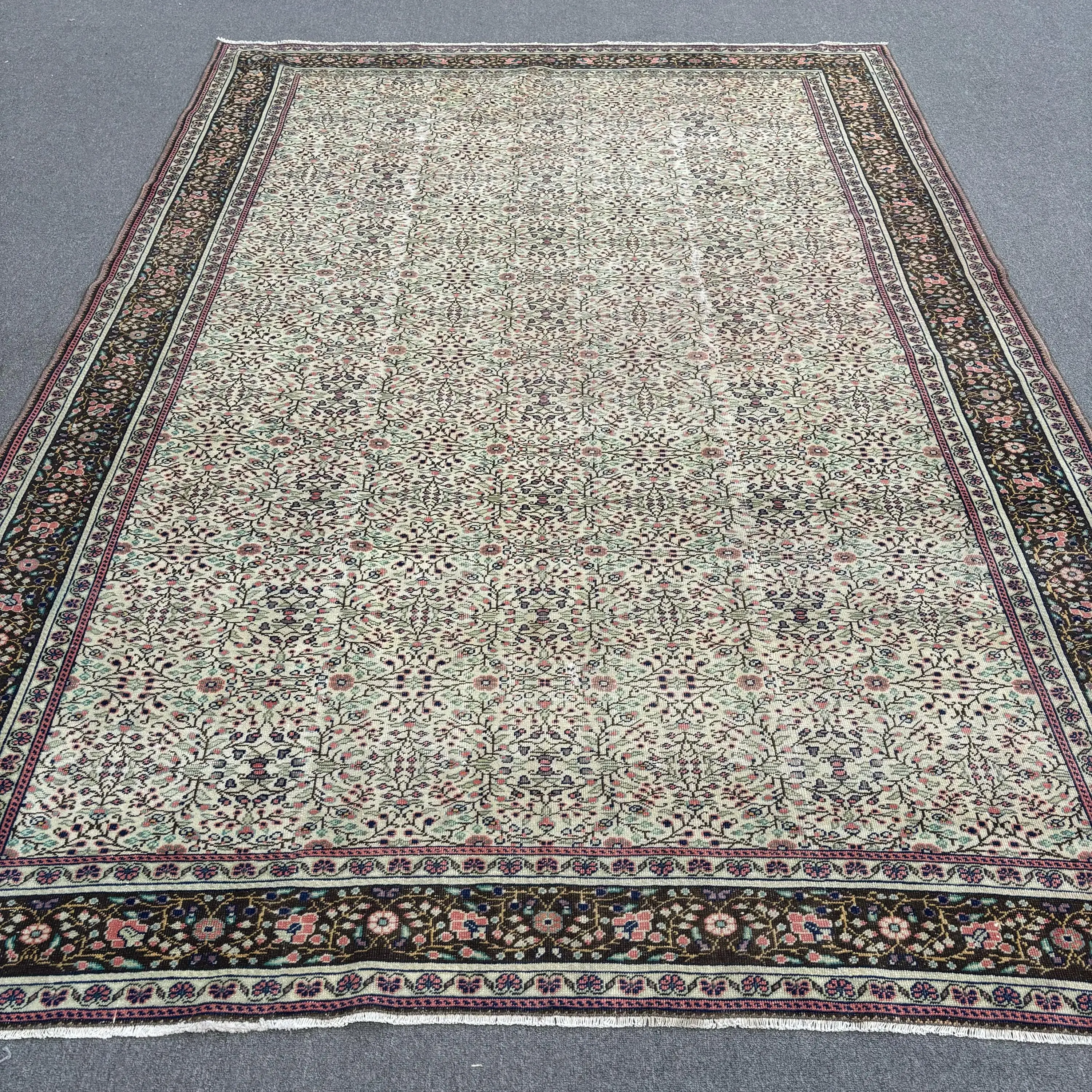 6,4 x 9,2 Fuß großer Vintage-Teppich, blau karierter türkischer Teppich - 1