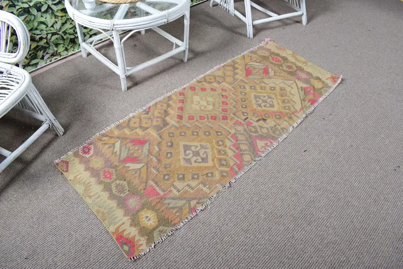 Vintage Halı, Yolluk 2x5.5 ft Halı, Oushak Kahverengi Çiçekli Halı - 1