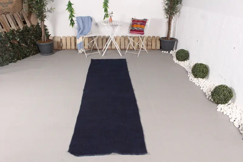 Blue Abstract Rug, 2.4x9 ft Elegant Floor Decor