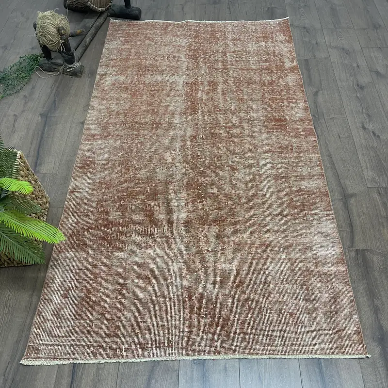3.6x6.4 ft Turkish Oushak Rug, Brown Floral Vintage Wool Rug - 1