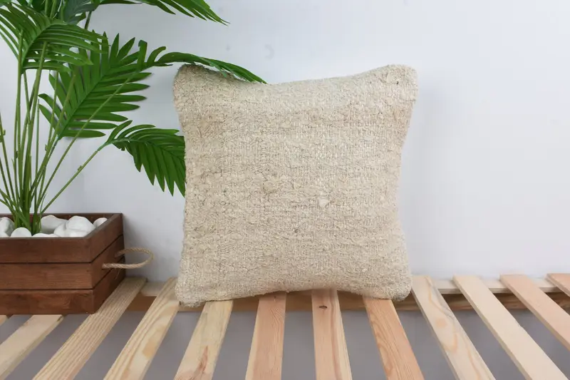 Pillow for Couch, Pillow Sham, Throw Kilim Pillow, Retro Throw Pillow Sham, Comfy Throw Cushion, Boho Pillow Sham Cover, 16x16 White Cushion - 1