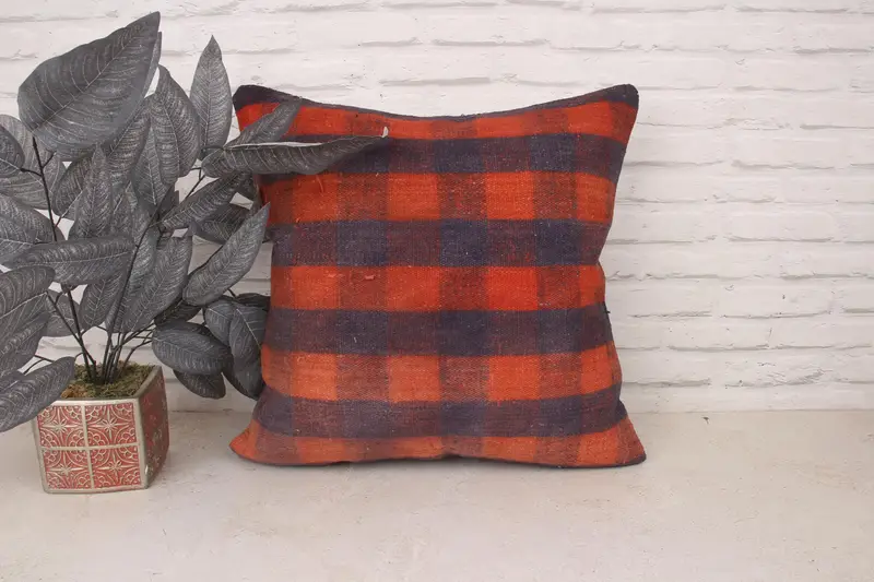 Nomadic Pillow Case, Pillow for Sofa, Kilim Cushion Sham, Neutral Pillow Cover, 20x20 Orange Pillow Sham, Turkish Kilim Pillow, Cushion Cover - 1