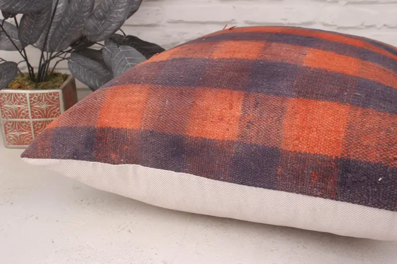 Nomadic Pillow Case, Pillow for Sofa, Kilim Cushion Sham, Neutral Pillow Cover, 20x20 Orange Pillow Sham, Turkish Kilim Pillow, Cushion Cover - 6