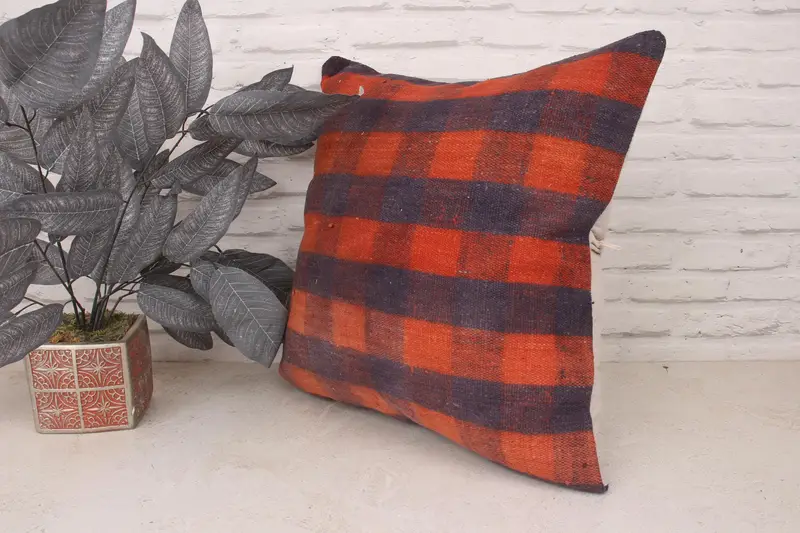 Nomadic Pillow Case, Pillow for Sofa, Kilim Cushion Sham, Neutral Pillow Cover, 20x20 Orange Pillow Sham, Turkish Kilim Pillow, Cushion Cover - 4