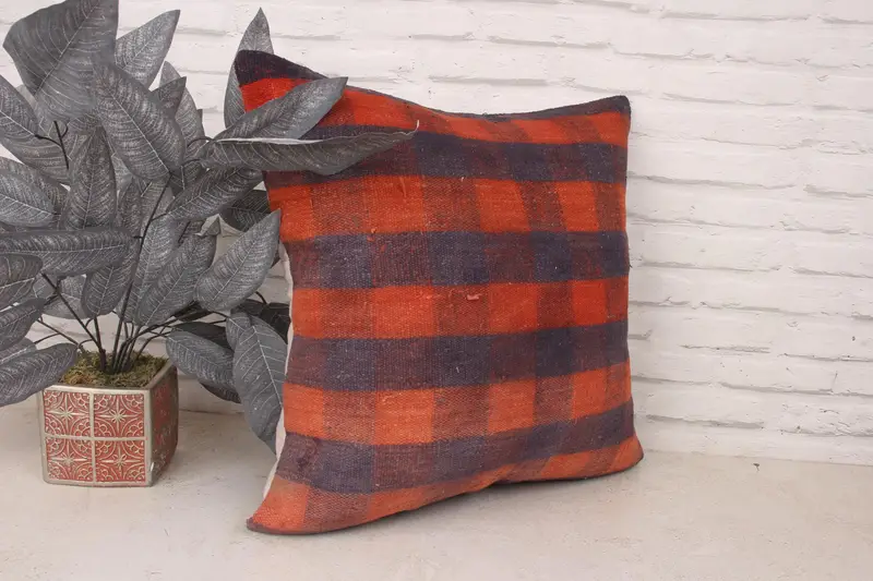 Nomadic Pillow Case, Pillow for Sofa, Kilim Cushion Sham, Neutral Pillow Cover, 20x20 Orange Pillow Sham, Turkish Kilim Pillow, Cushion Cover - 3