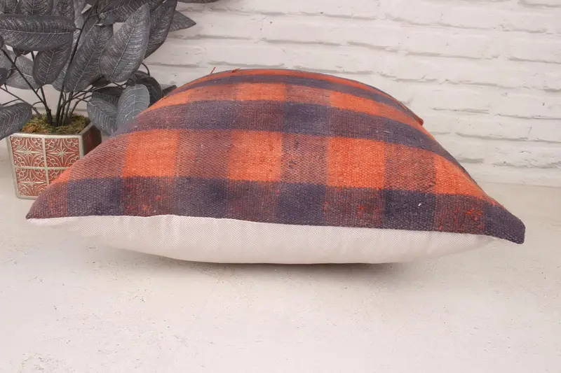 Nomadic Pillow Case, Pillow for Sofa, Kilim Cushion Sham, Neutral Pillow Cover, 20x20 Orange Pillow Sham, Turkish Kilim Pillow, Cushion Cover - 5