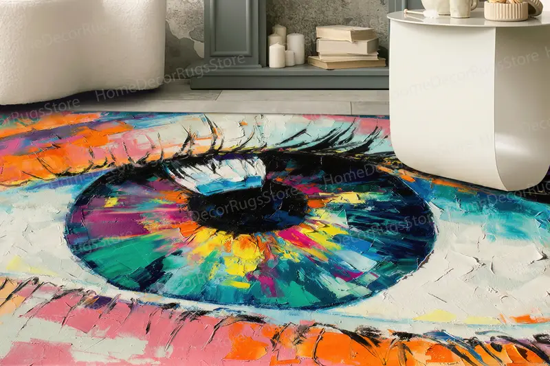 Soyut Göz Baskı Halısı: Modern Mekanlar için Çağdaş Renkli Tasarım