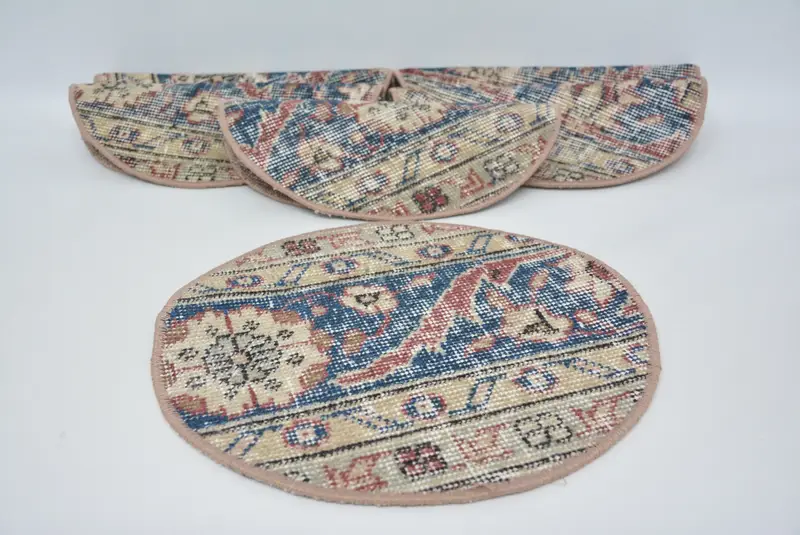 エレガントなブルーとベージュのキリム プレースマット、6 枚セット