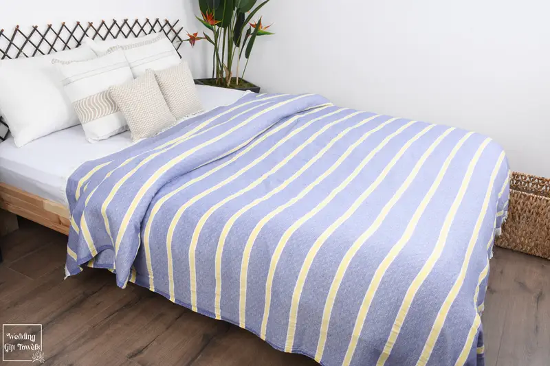 Custom Wedding Gift Woven Turkish Blanket Beige Chevron, 95x83 Inches