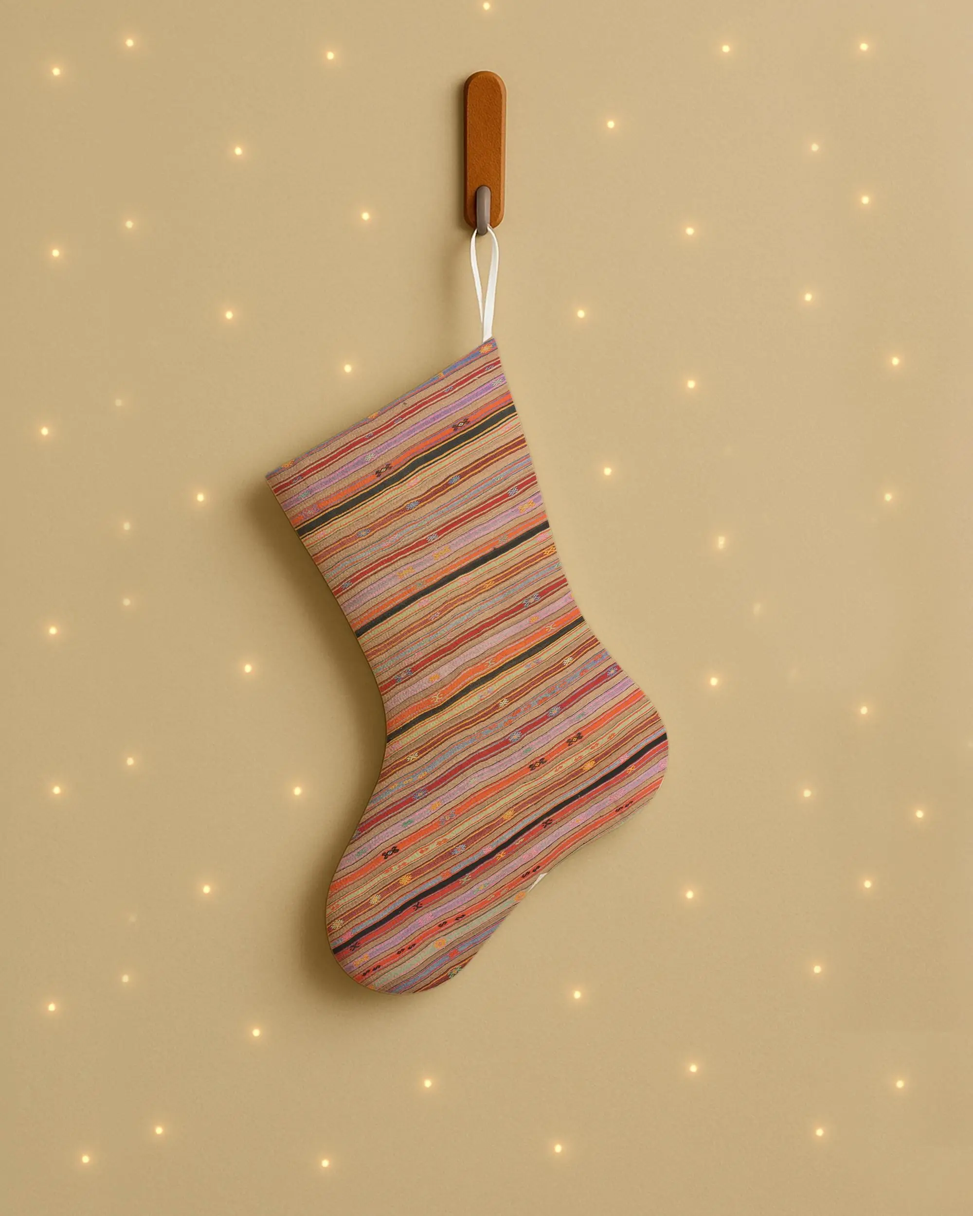 Festive Pink & Red Ornament Stocking, Cozy Christmas Decor - 1