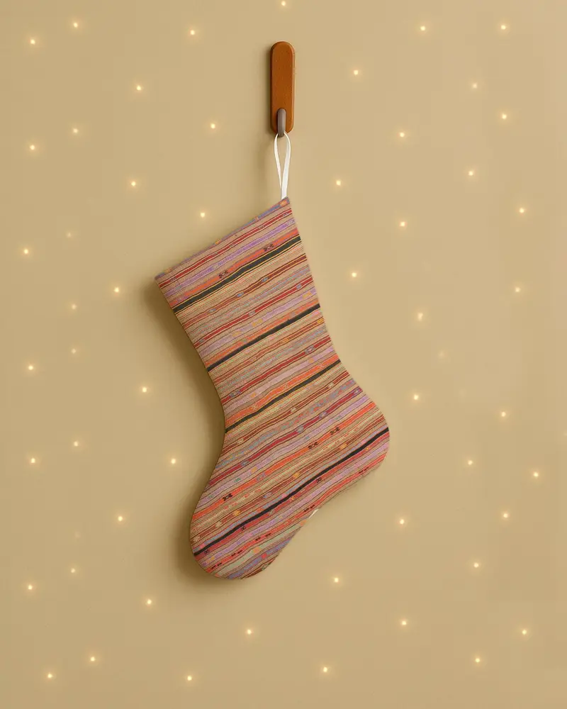 Festive Pink & Red Ornament Stocking, Cozy Christmas Decor