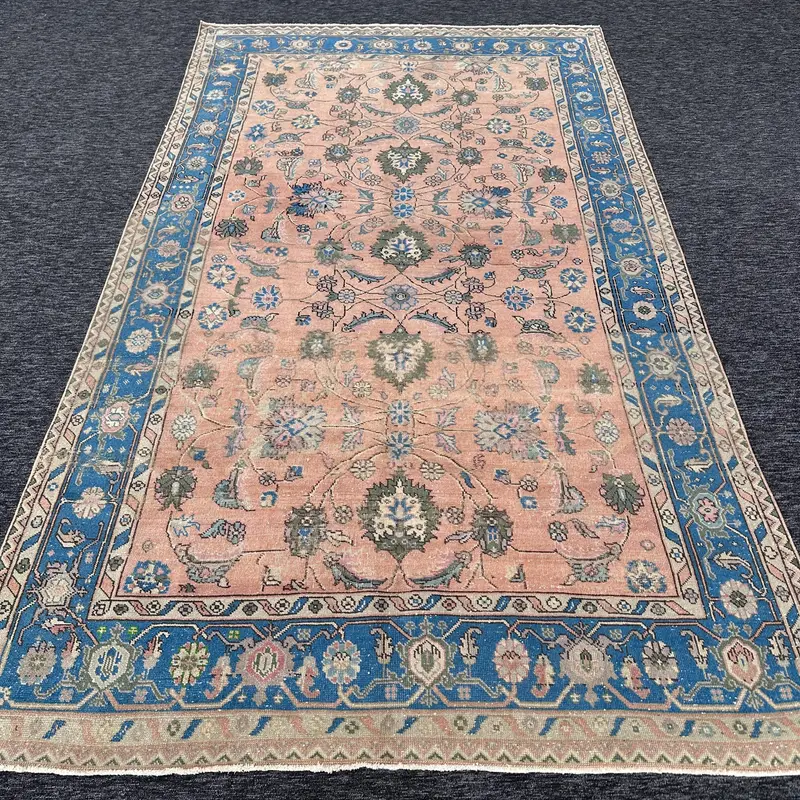 Teppich mit orange-blauem Rand, 0,5 x 9,6 Fuß, schickes Dekor