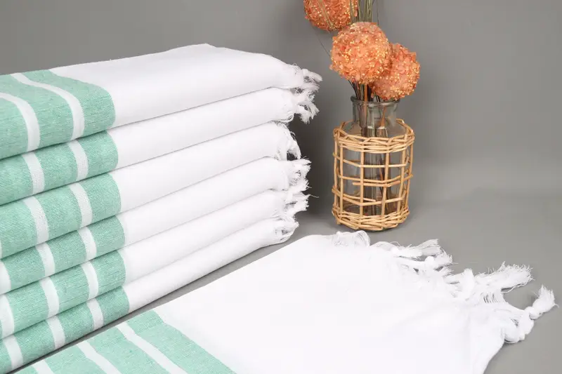 Personalized Bachelorette Green Striped Towel, Organic Cotton, 40x71 Inches