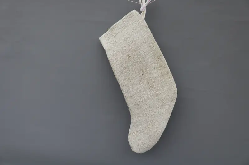 Elegant Beige Christmas Stocking with White Ornaments, Festive Holiday Stocking