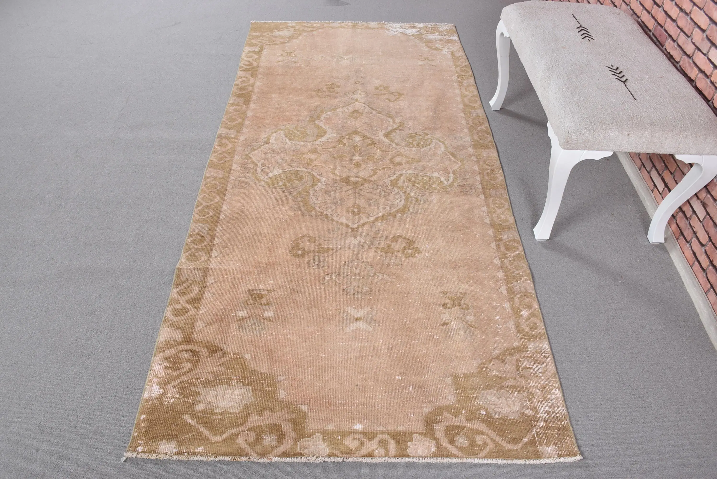 Vintage Turkish Rug, 3.6x8 ft Area Rug, Brown Beige Animal Print Rug - 1