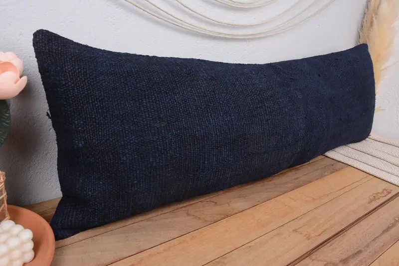 Almohada de tiro Kilim del suroeste azul, cojín bordado vintage