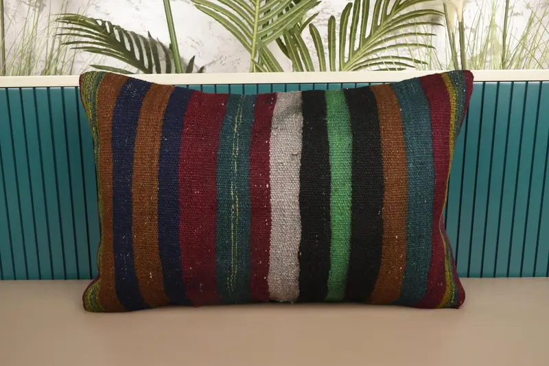 Throw Striped Green Pillow, Moroccan 16x24 inch Euro Sham - 1