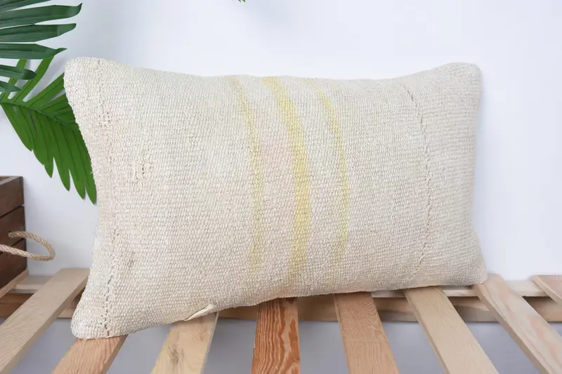 Ethnical Kilim Rug Pillow, Pillow for Couch, Cushion Cover, Decorative Throw Pillow Cover, Vintage Pillow, 12x20 White Cushion - 4