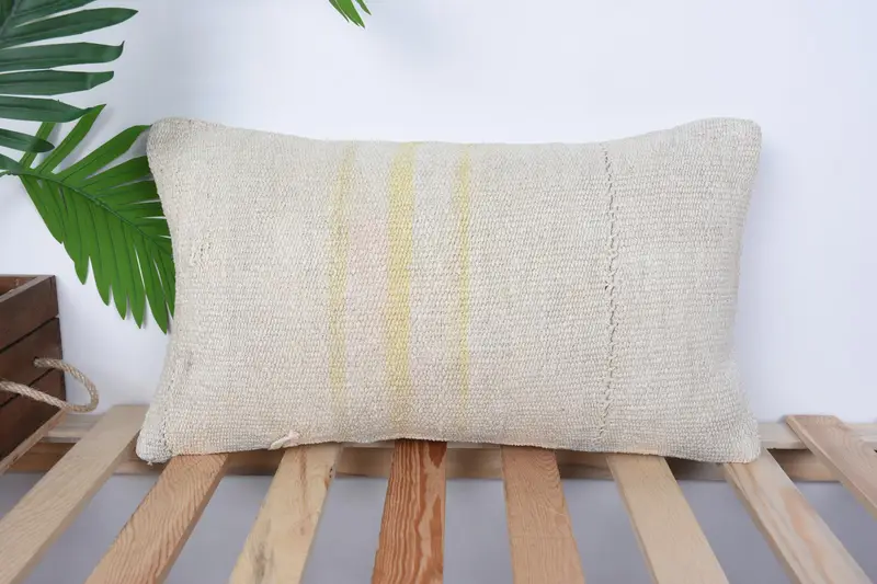 Ethnical Kilim Rug Pillow, Pillow for Couch, Cushion Cover, Decorative Throw Pillow Cover, Vintage Pillow, 12x20 White Cushion - 1