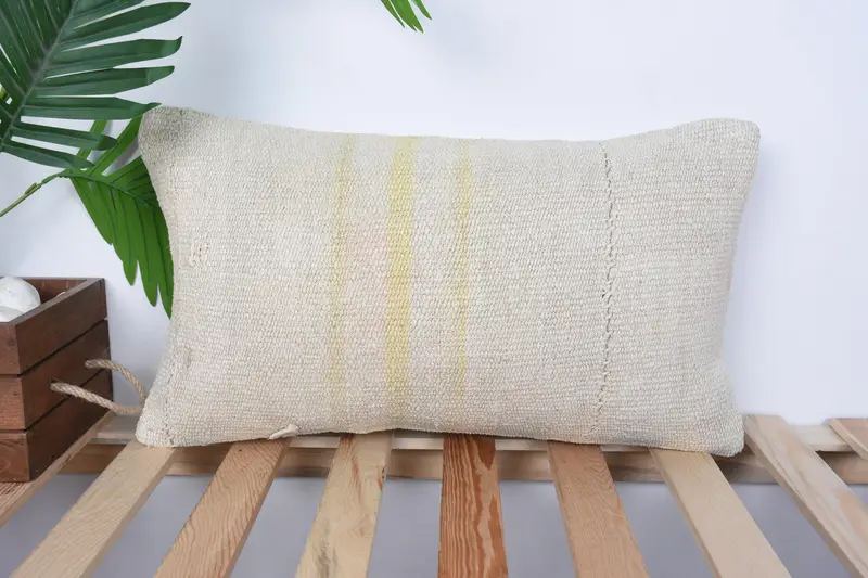 Ethnical Kilim Rug Pillow, Pillow for Couch, Cushion Cover, Decorative Throw Pillow Cover, Vintage Pillow, 12x20 White Cushion - 2