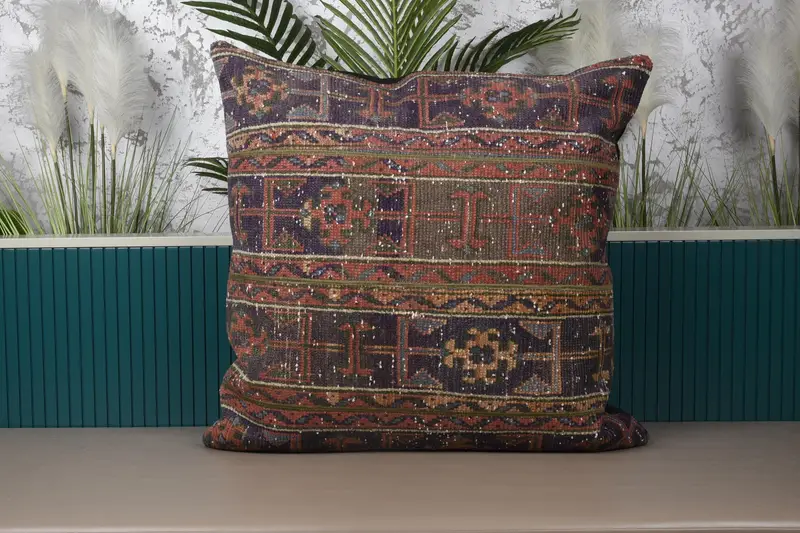 Throw Geometric Wool Cushion Cover, Gift 32x32 inch Brown Cushion Case - 1