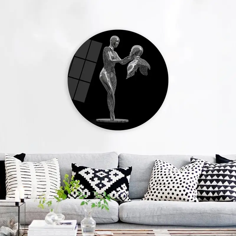 Zeitgenössische bedruckte Leinwand in Metallic-Silber – trendige 3D-Kunst