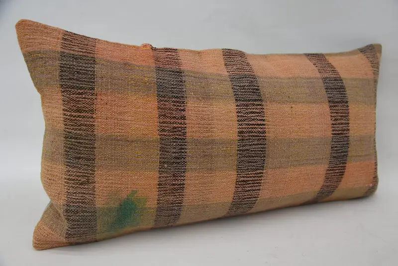 Throw Kilim Pillow, Vintage Kilim Pillow, Interior Designer Pillow, Accent Pillow Cover, Cushion Case, 12x24 Orange Cushion Case - 2