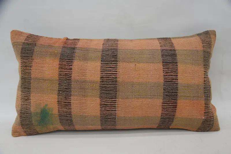 Throw Kilim Pillow, Vintage Kilim Pillow, Interior Designer Pillow, Accent Pillow Cover, Cushion Case, 12x24 Orange Cushion Case - 1