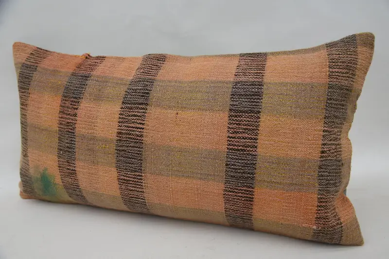 Throw Kilim Pillow, Vintage Kilim Pillow, Interior Designer Pillow, Accent Pillow Cover, Cushion Case, 12x24 Orange Cushion Case - 3