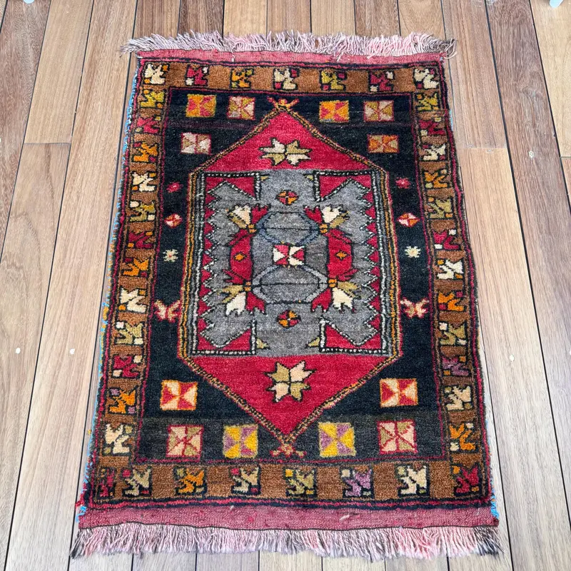 Turkish 2.1x2.9 ft Rug, Oushak Vintage Rug, Red Ikat Wool Rug - 1