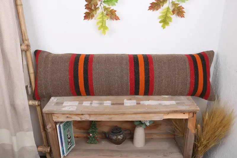Vintage Kilim Pillow, Car Pillow Case, Pillow for Sofa, 12x43 Brown Cushion, Decorative Cushion, Wholesale Pillow Sham, Throw Kilim Pillow, Pillow - 1